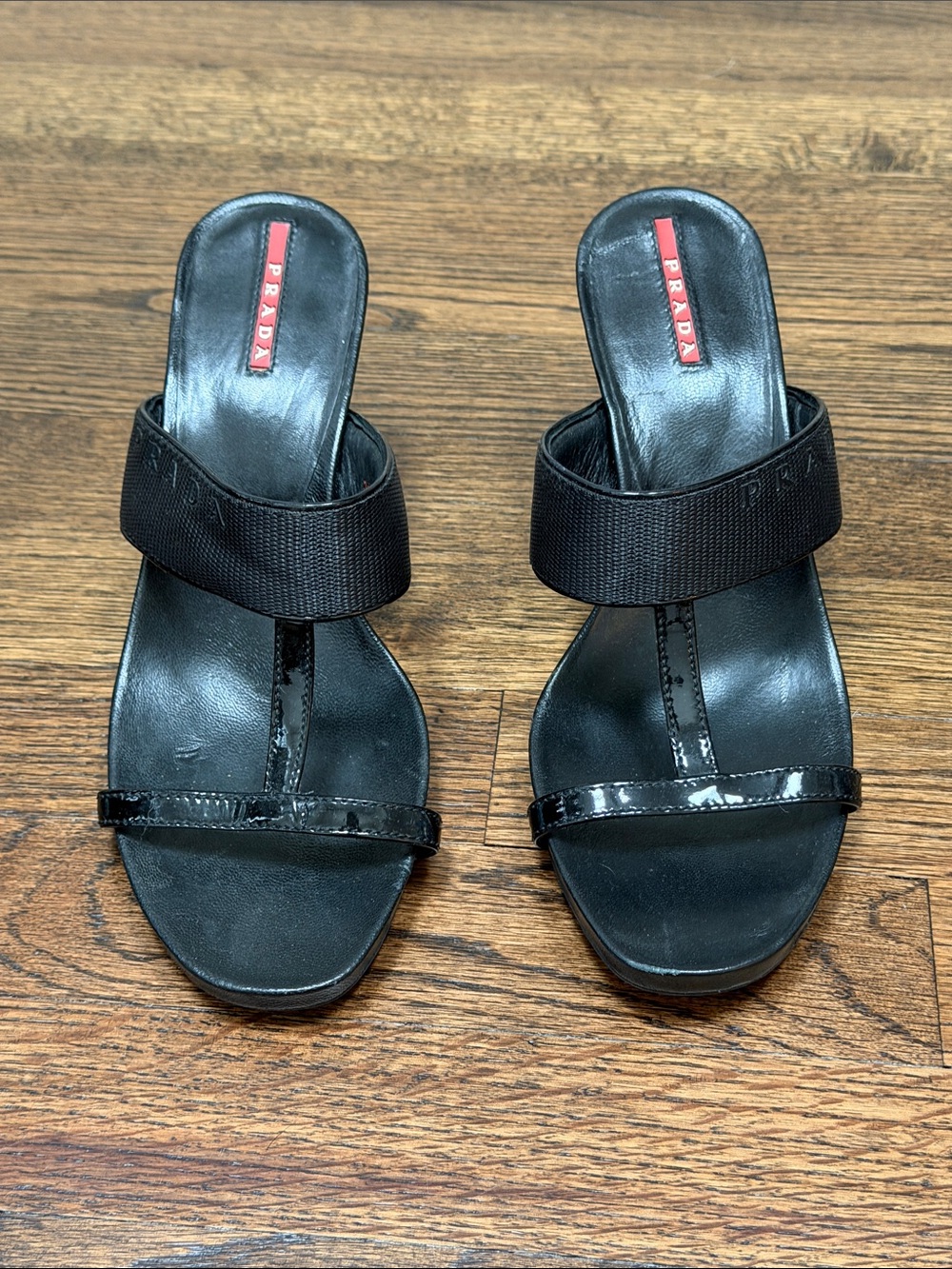 Vintage Prada T Strap Patent Leather Wedge